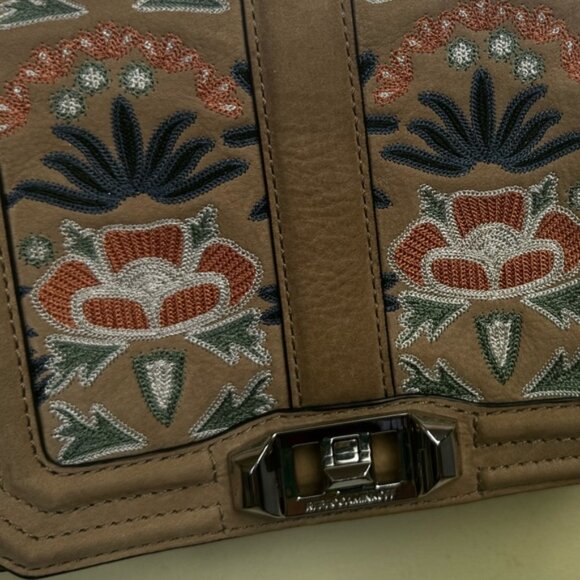 Rebecca Minkhoff Love Embroidered Floral Bag Nubuck Leather Crossbody Shoulder - Picture 11 of 16